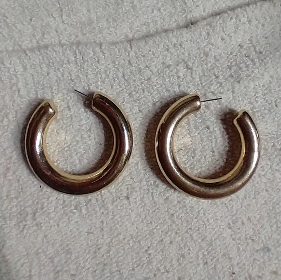 Very large puffy half hoop earrings no backs goldtone - Picture 1 of 5